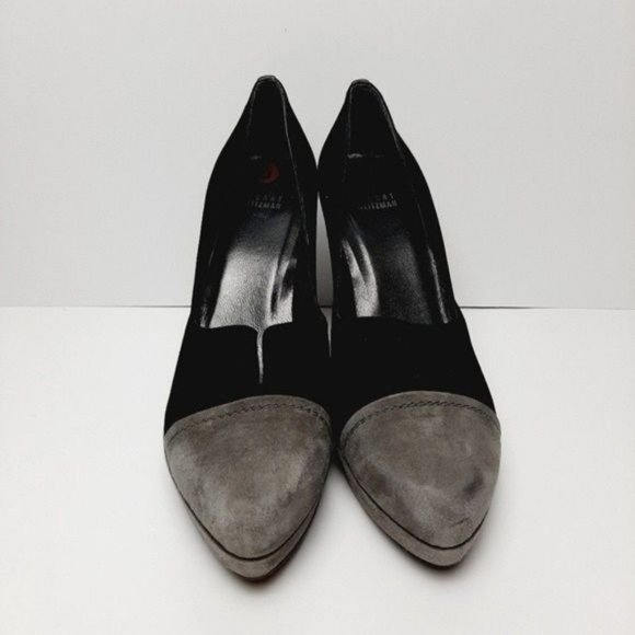 STUART WEITZMAN Genuine Suede Leather Pumps High Heel Stiletto Black Grey Sz 10 - Picture 7 of 13